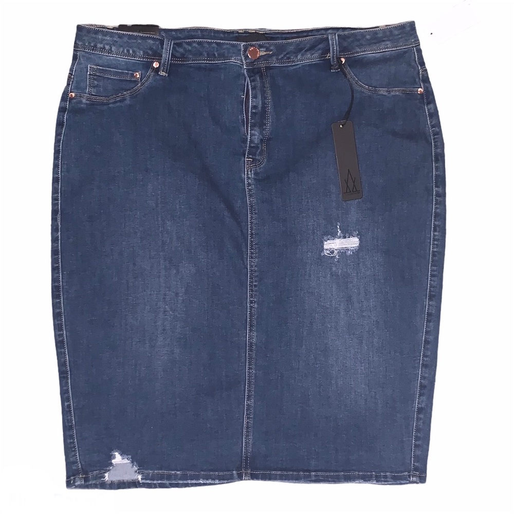 LaLa Anthony Distressed High Waisted Denim Skirt